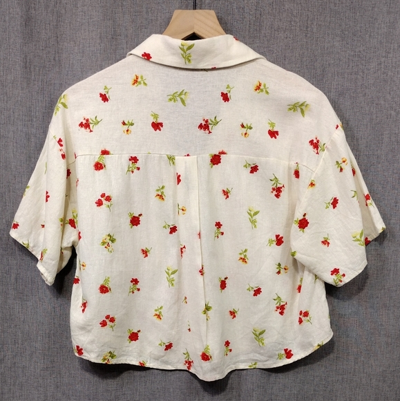 Forever 21 Linen Blend Floral Button Up Shirt Womens S White Red Cottagecore - Picture 5 of 8
